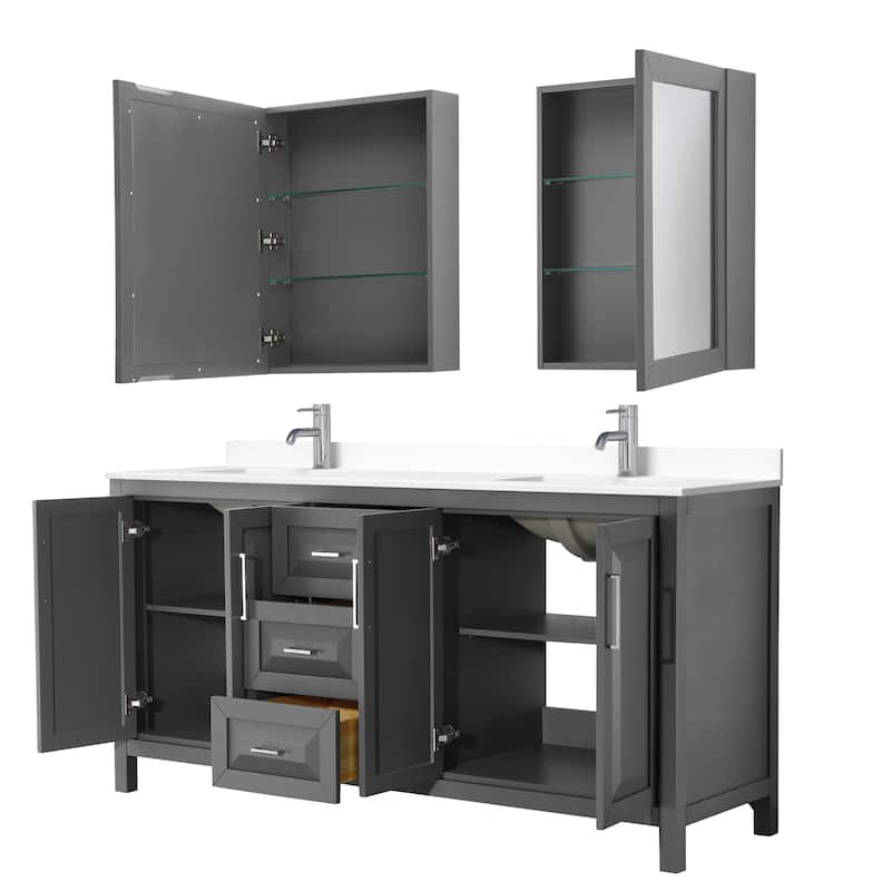 Daria 72 Inch Double Vanity, Cultured Marble Top, Medicine Cabinets