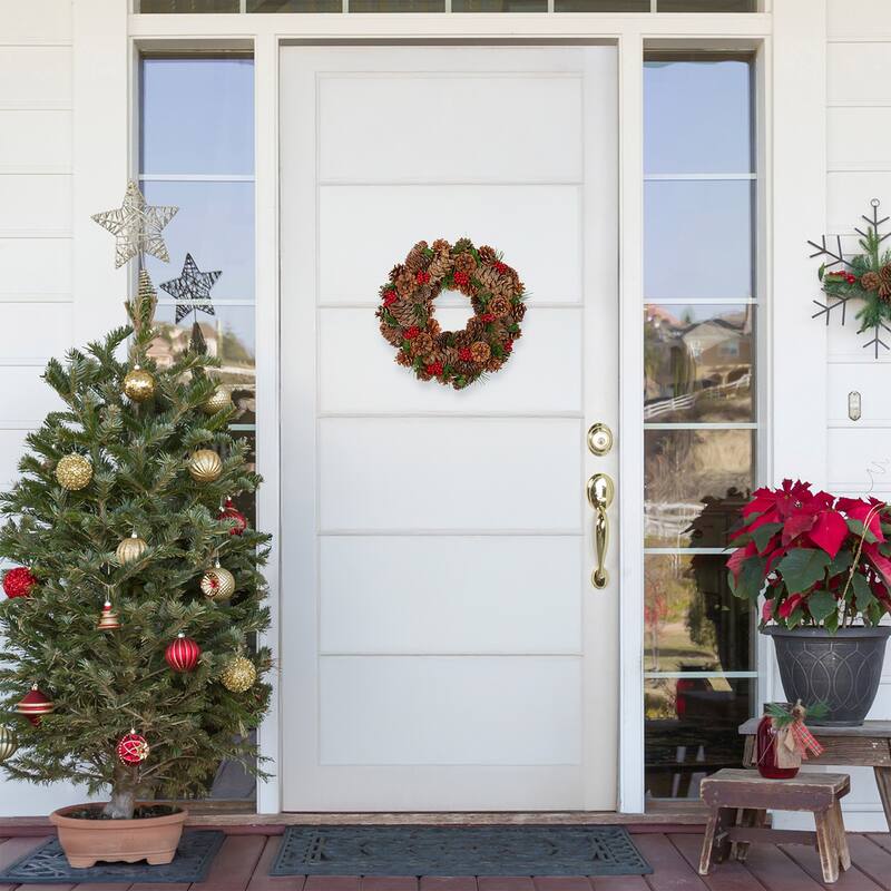 Frosted Pinecone and Red Berry Artificial Christmas Wreath - 13" - Unlit