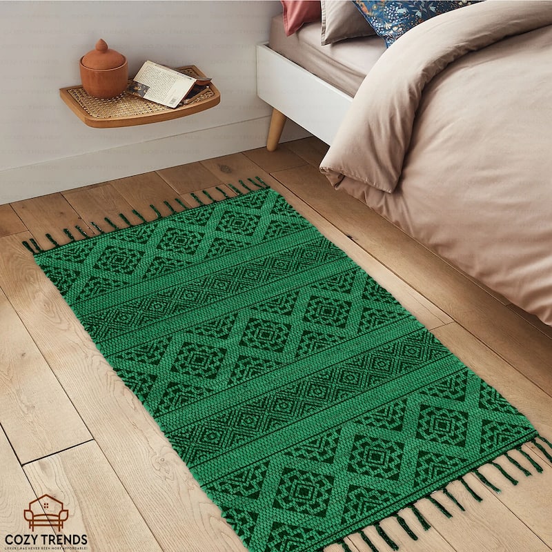 Authentic Hand-Woven Indian Cotton Rug 24''x36'' - Washable, Reversible, and Timelessly Stylish - 2'x3'