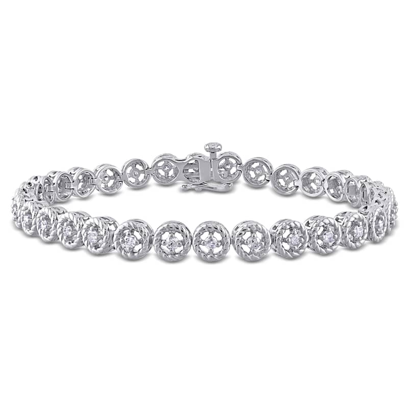 Miadora Sterling Silver 1ct TDW Diamond Tennis Link Bracelet