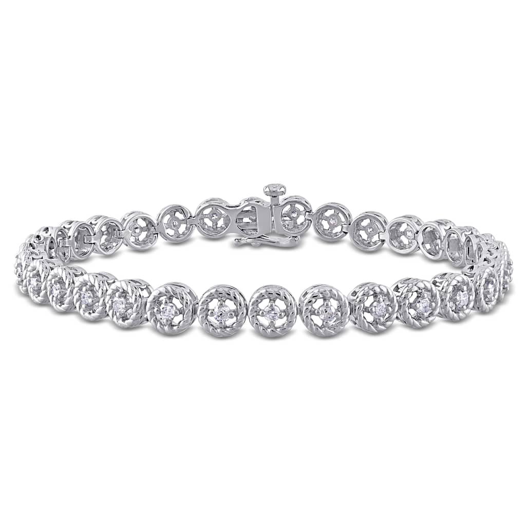 Miadora Sterling Silver 1ct TDW Diamond Tennis Link Bracelet