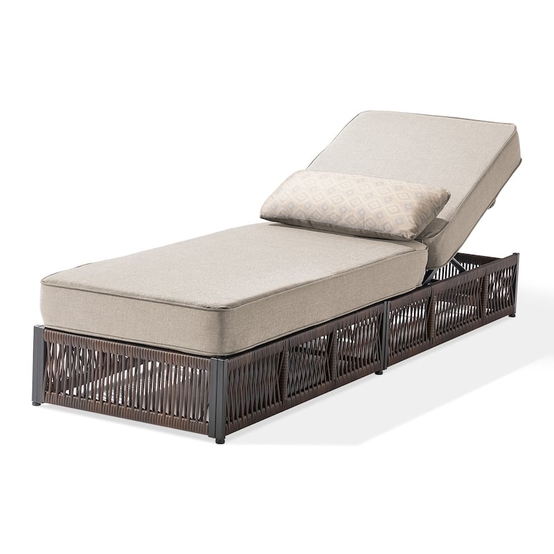 ArcoBay Brown Wicker Outdoor Patio Chaise Lounge with 5-Inch Thick Cushions