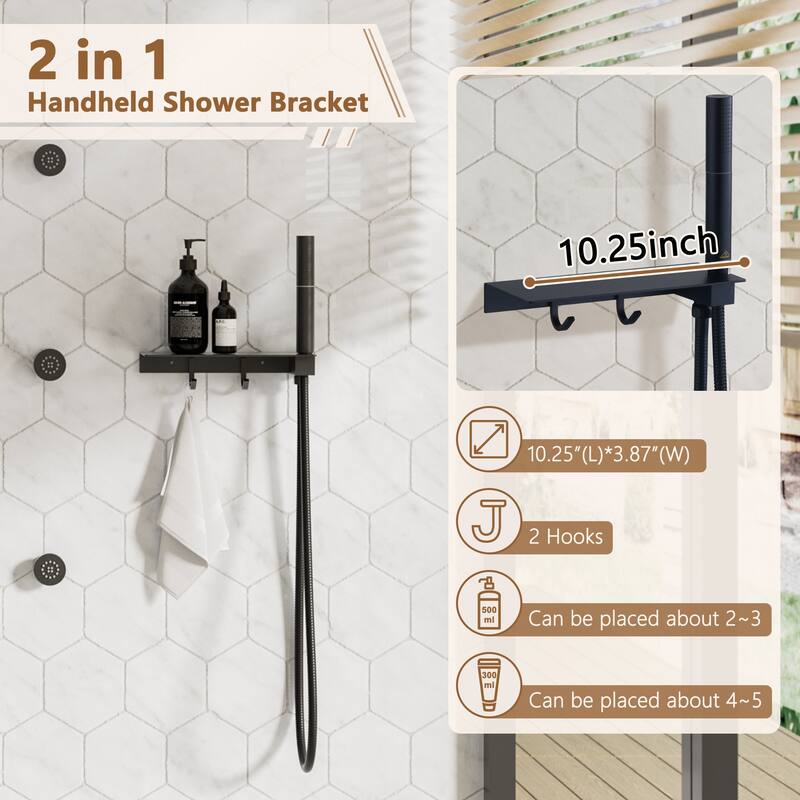 CASAINC Thermostatic 12 inch Rainfall Showerhead with Handheld Spray & 6 Body Jets Set(Can All Run Together) Rain Shower System