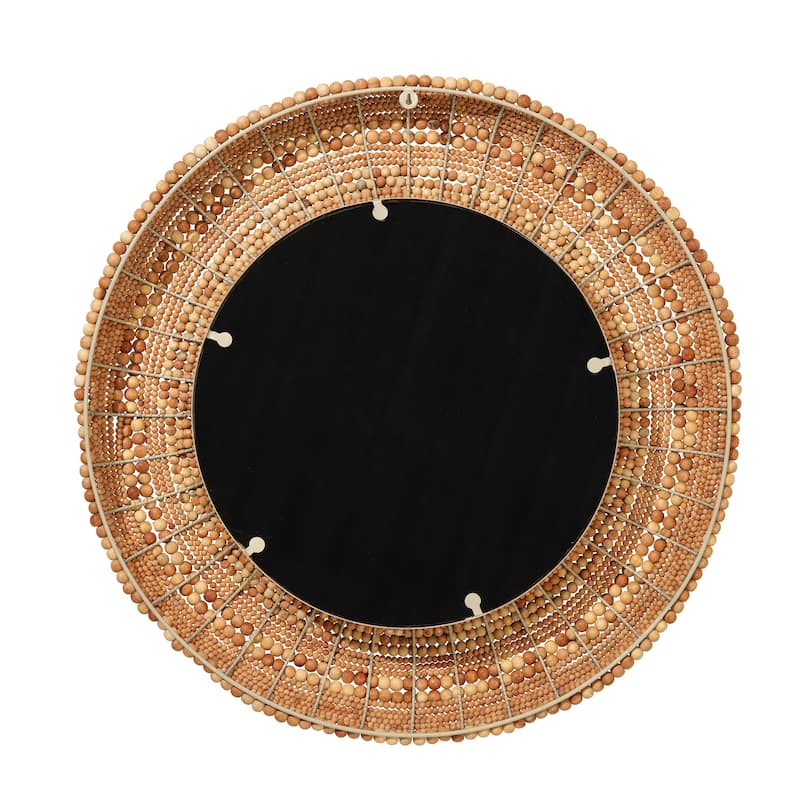Jamie Young Strand Wood Beaded Round Wall Mirror