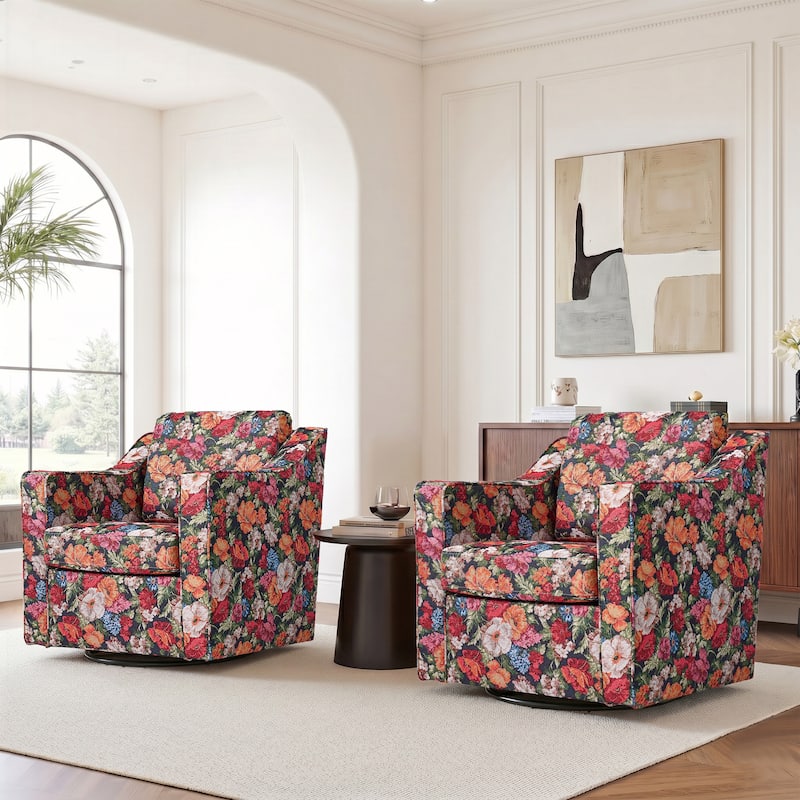Modern Swivel Upholstered Armchair Accent chair Set of 2 - BLACK FLORAL
