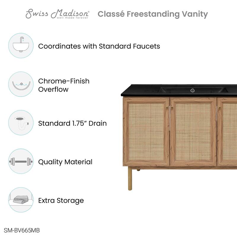 Classe 48 In. Brown Oak Bathroom Vanity With Black Ceramic Sink Top