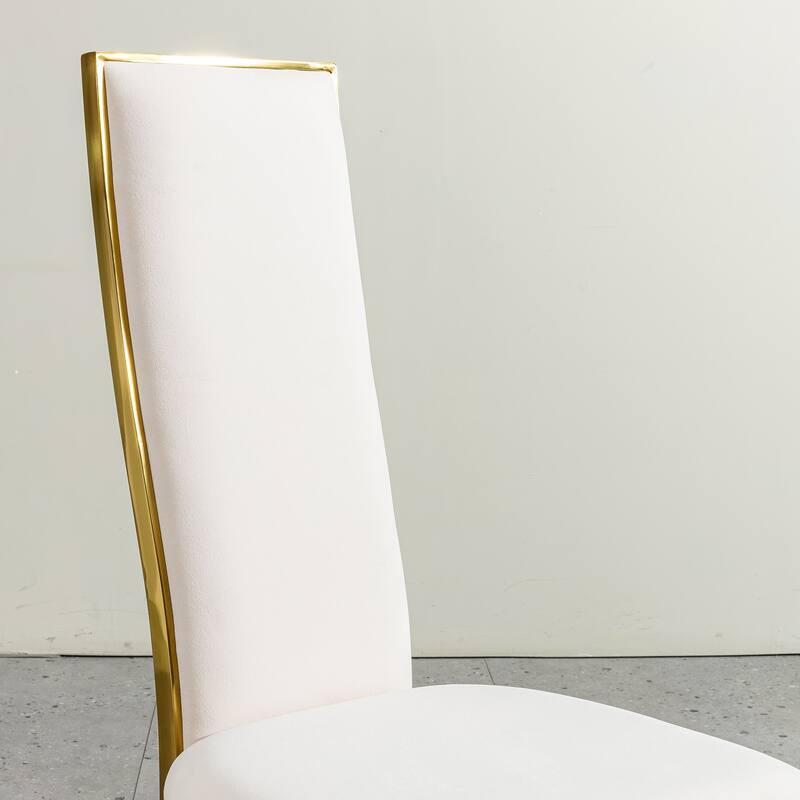 Dining Table Set (2pcs): Gold Stainless Steel with White Fabric