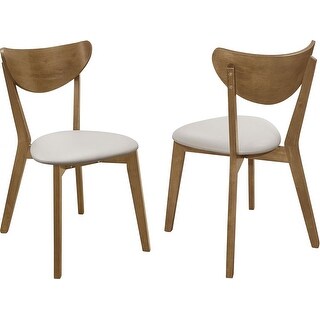 Mid Century Modern Set of 2 Wood Dining Chairs with Curved Back & Tan ...