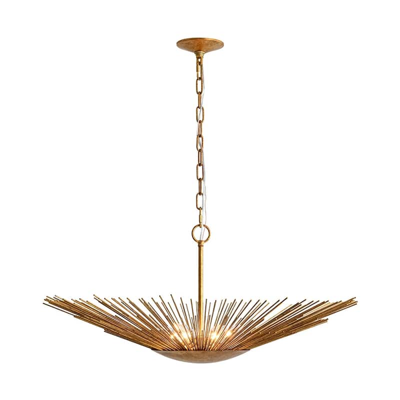 6-Light Vintage Luxury Gold Foiled Wide Wide Sunburst Chandelier 32in