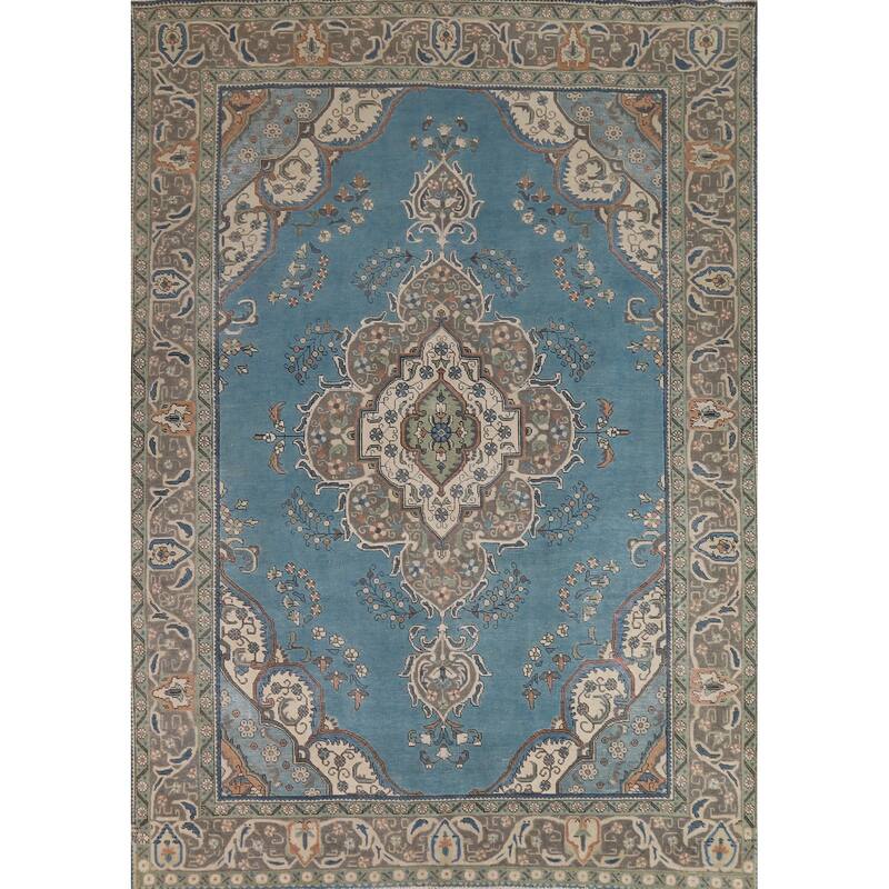 Blue Tabriz Persian Area Rug Handmade Oriental Vintage Wool Carpet - 8'2"x 11'4"