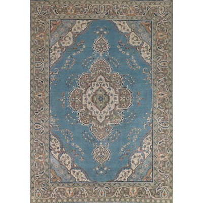Blue Tabriz Persian Area Rug Handmade Oriental Vintage Wool Carpet - 8'2"x 11'4"