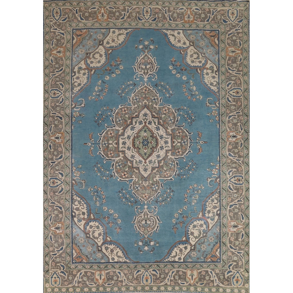 Blue Tabriz Persian Area Rug Handmade Oriental Vintage Wool Carpet - 8'2"x 11'4"