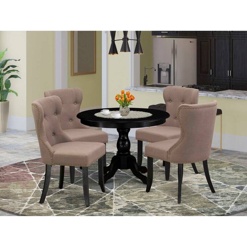 HomeStock 5-Piece Wire Brushed Black Finish Solid Wood Top Dining table with 4 Chairs