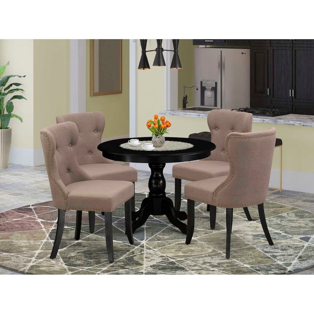 HomeStock 5-Piece Wire Brushed Black Finish Solid Wood Top Dining table with 4 Chairs