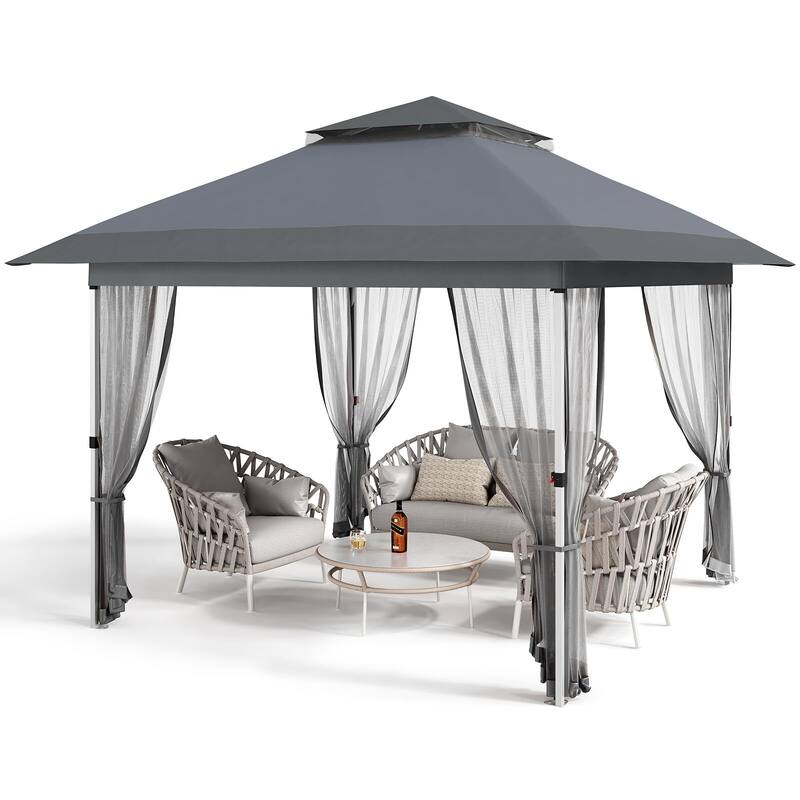 12'x12',11'x11' Gazebo Outdoor Pop up Canopy Tent - Grey_12'*12' - Grey_12'*12'