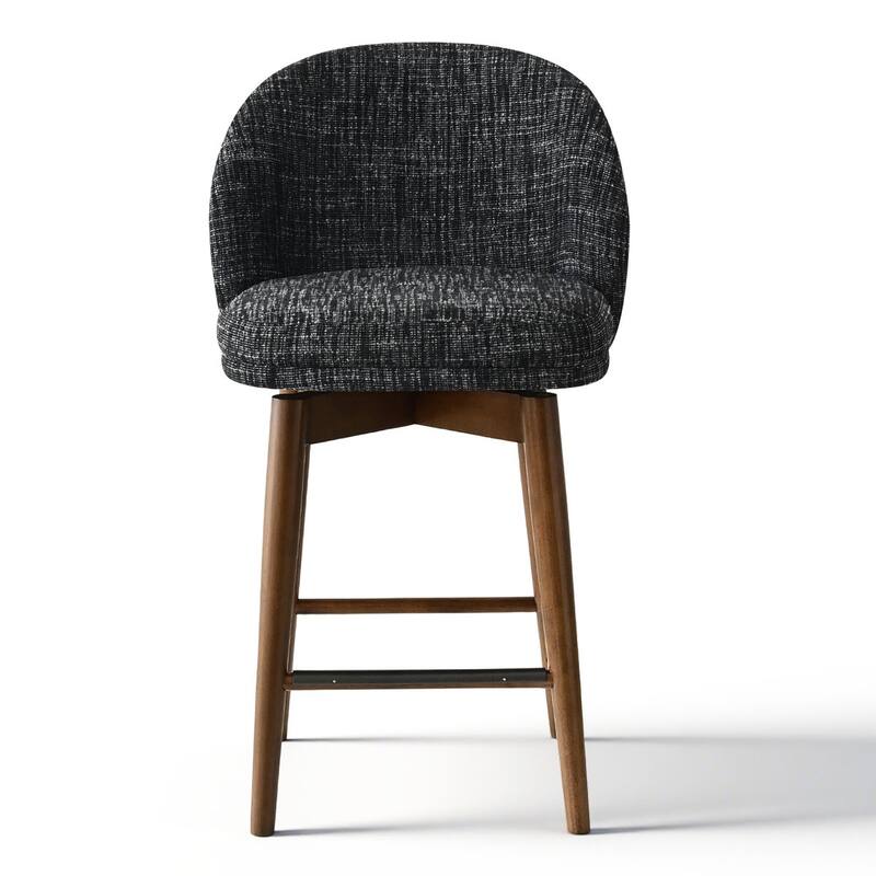 25.5" Swivel Upholstered Counter Stool Solid Wood Leg(Set of 2)