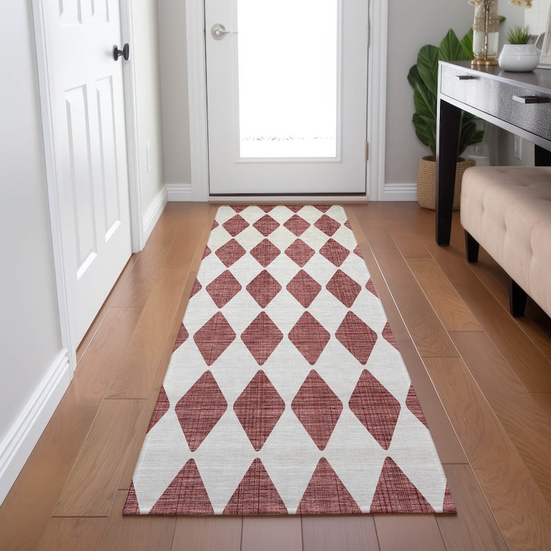 Machine Washable Indoor/ Outdoor Chantille Argyle Rug - Burgundy - 2'3" x 7'6"