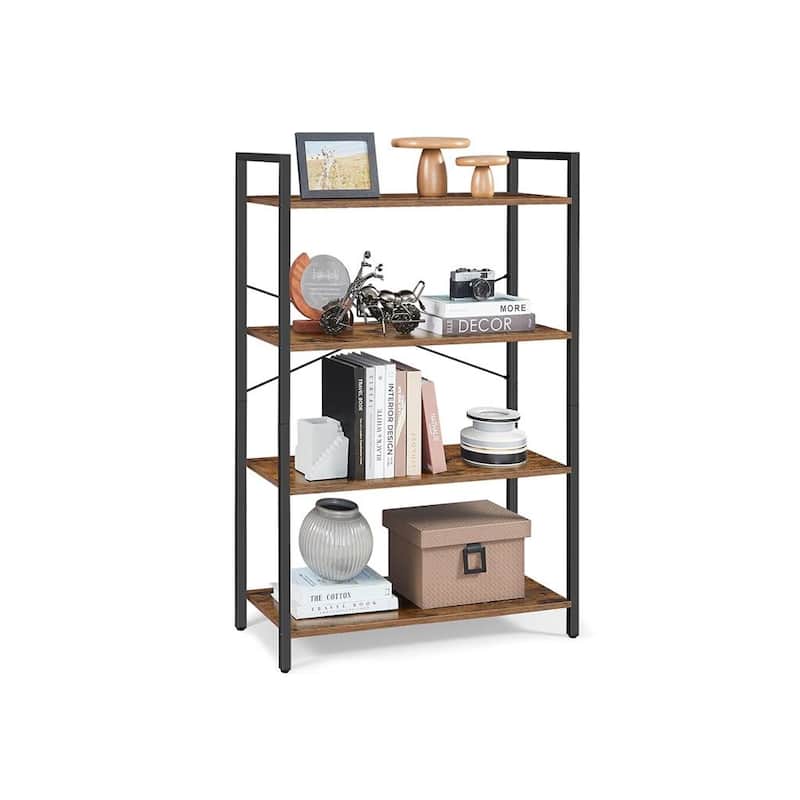 Honey Brown Steel 4 Tier Narrow Bookshelf with X Bar and Anti-Tip Safety - 11.8"D x 31.5"W x 47"H - Honey Brown-Black