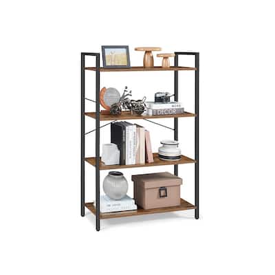 Honey Brown Steel 4 Tier Narrow Bookshelf with X Bar and Anti-Tip Safety - 11.8"D x 31.5"W x 47"H