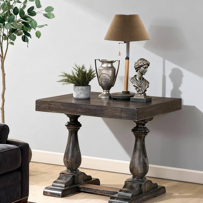 Rossetta Medieval Transitional Style Distressing Wooden Finish End Table, for Living Room - Gray
