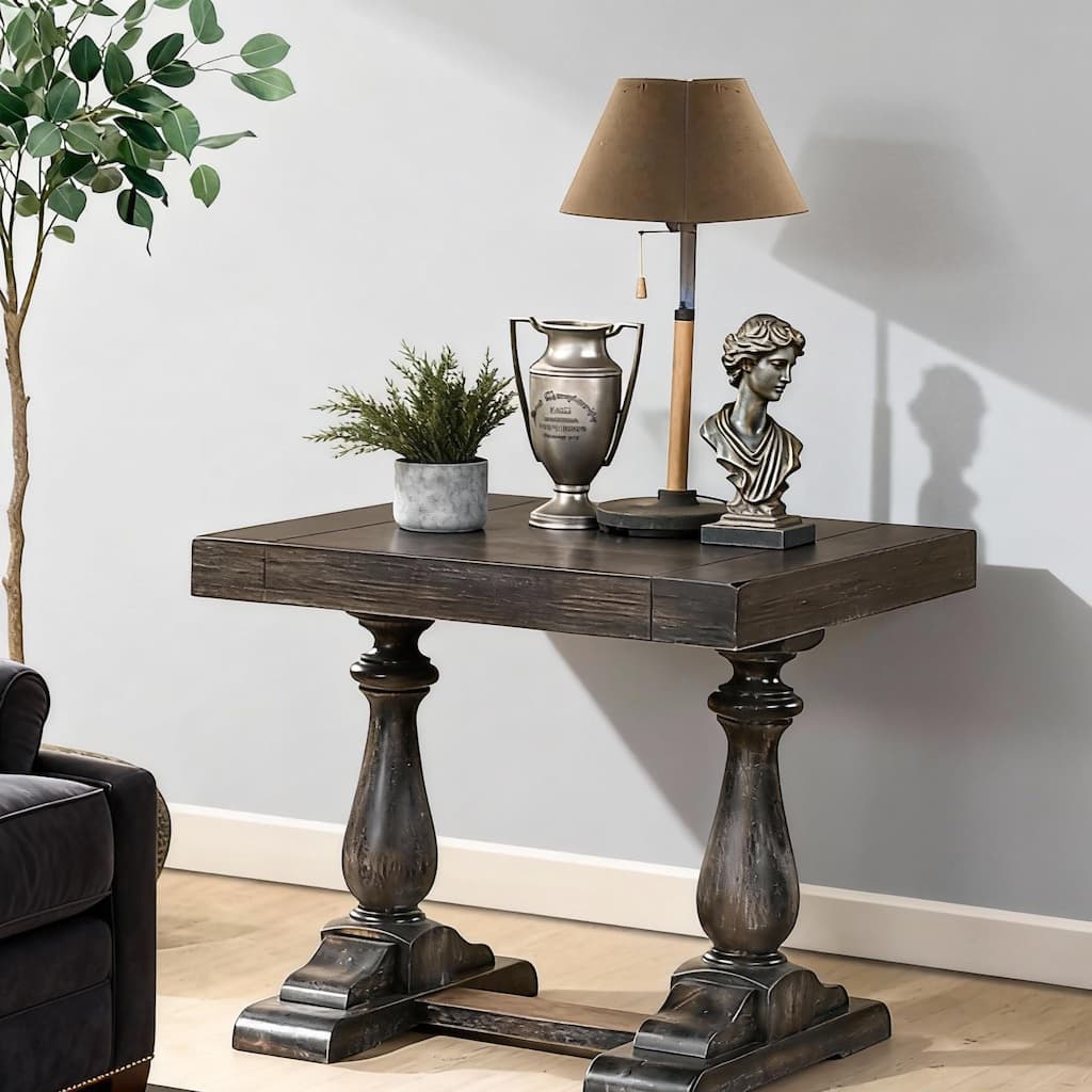 Rossetta Medieval Transitional Style Distressing Wooden Finish End Table, for Living Room