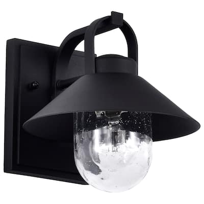 Ridge Small Outdoor Lantern Black Finish Clear Seeded Glass