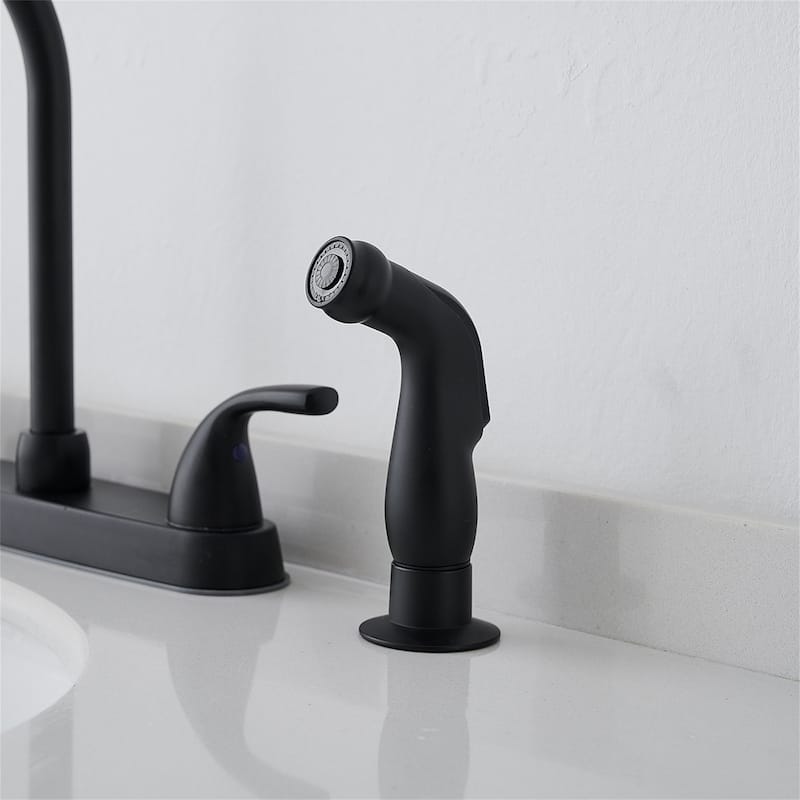 Bridge Kitchen Faucet with Side Sprayer Brass Double Handle Commercial Bridge Kitchen Sink Faucets 4 Holes