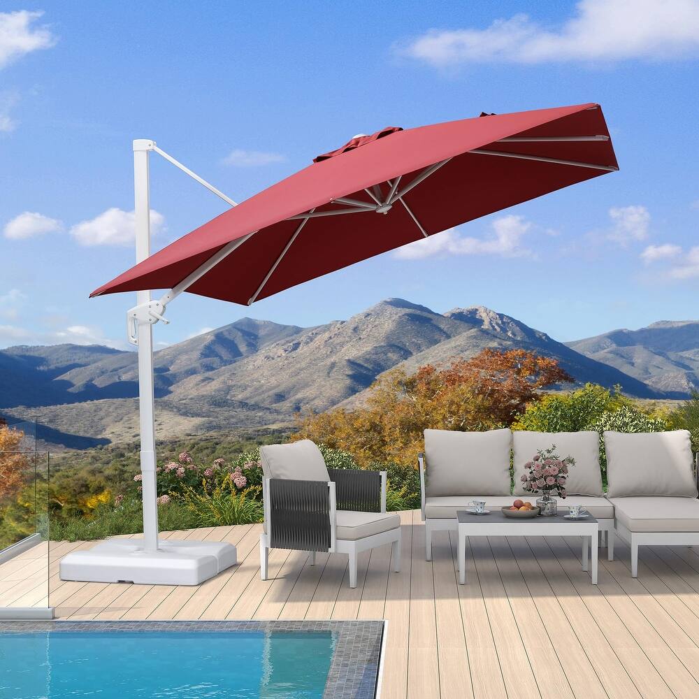 PURPLE LEAF 8 ft White Cantilever Patio Umbrella with 360 Degree Rotation With Base