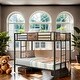 preview thumbnail 1 of 8, Double-Decker Iron Frame Bed with Wood Grain Decoration Black