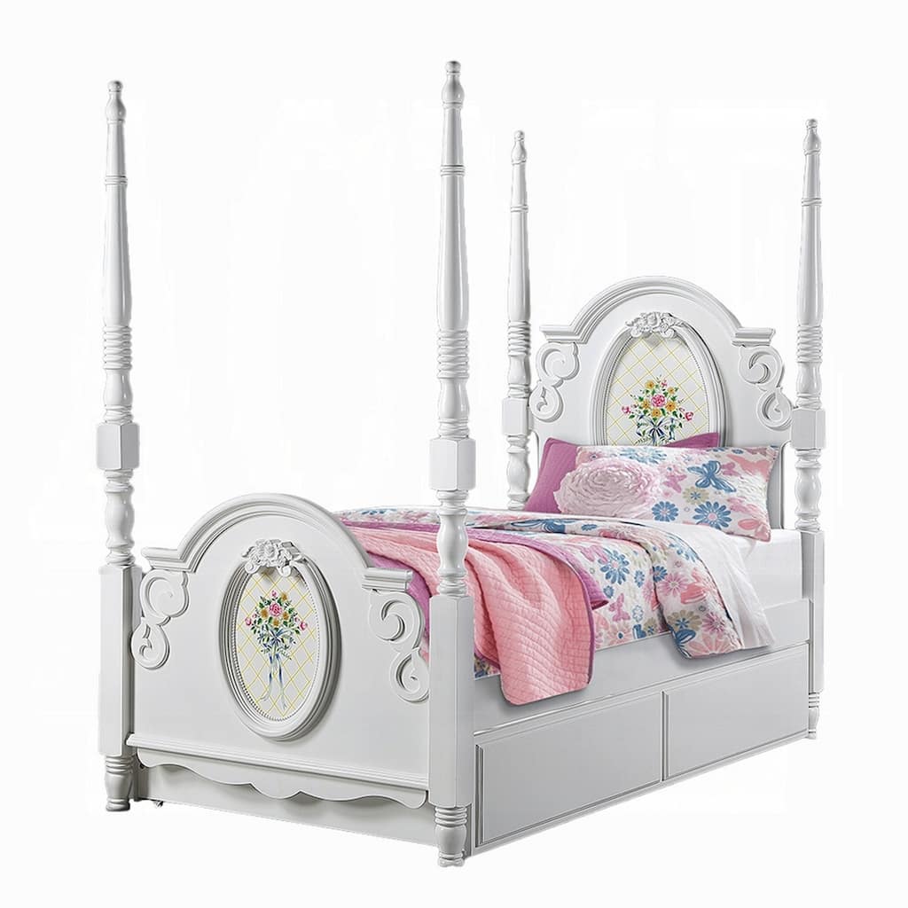 Auri Full Size 4 Poster Princess Bed, Classic Arch Headboard, White