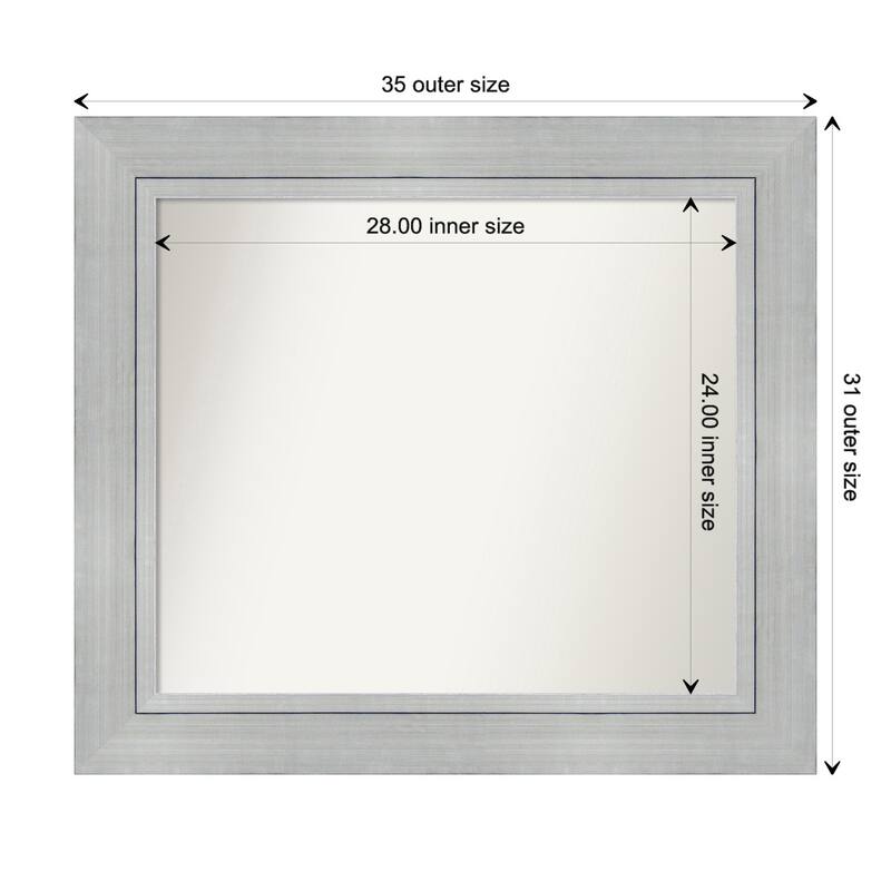 Romano Silver Framed Non-Beveled Custom Wall Mirror, Bathroom Vanity Mirror - Outer Size: 35.25 x 31.25