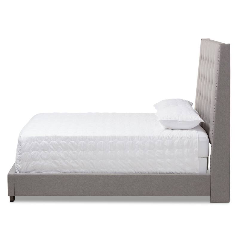 Luxury Grey Queen Bed - Upholstered Fabric Bed Frame with Button-Tufted Headboard - Modern Bedroom Furniture