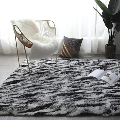 Soft Shaggy Fluffy Faux Fur Area Rug Floor Mat 6' x 7' Black - 6' x 7'