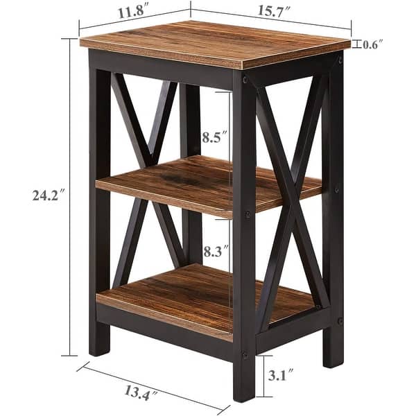dimension image slide 3 of 5, Modern Nightstand with 3-Tier Storage Shelves, Nightstands Set of 2