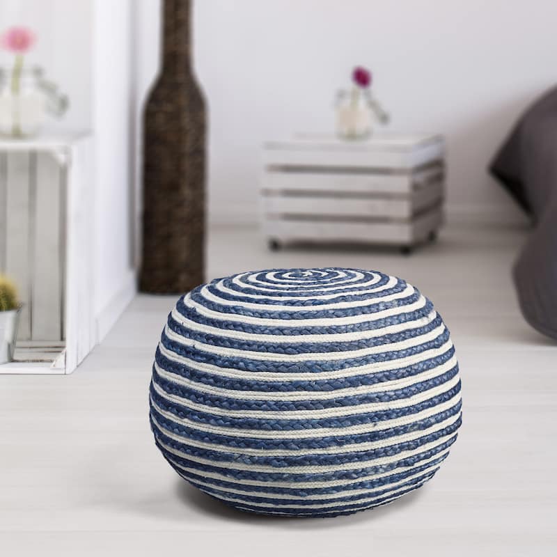HomeRoots 20" Blue Jute Ottoman