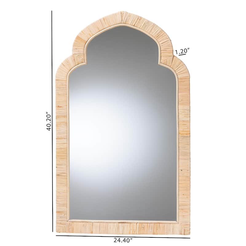 Plautilla Natural Rattan Arched Wall Mirror - Decorative Hand Wrapped Wicker Accent Mirror for Entryway, Bedroom, or Living Room
