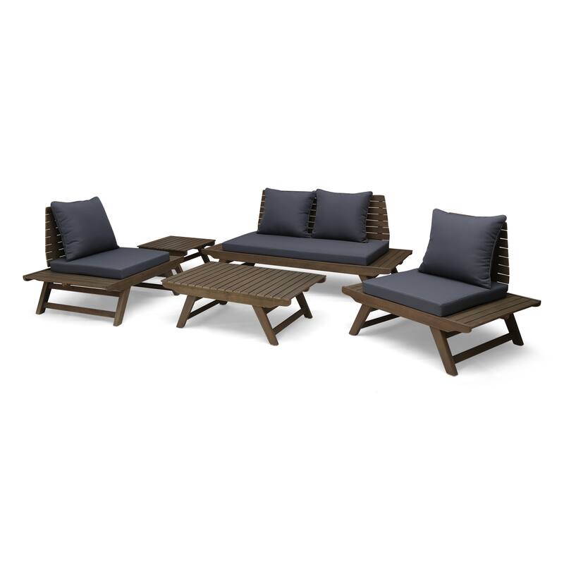 Sedona Outdoor 4 Seater Acacia Wood Chat Set with Side Table and Coffee Table by Christopher Knight Home