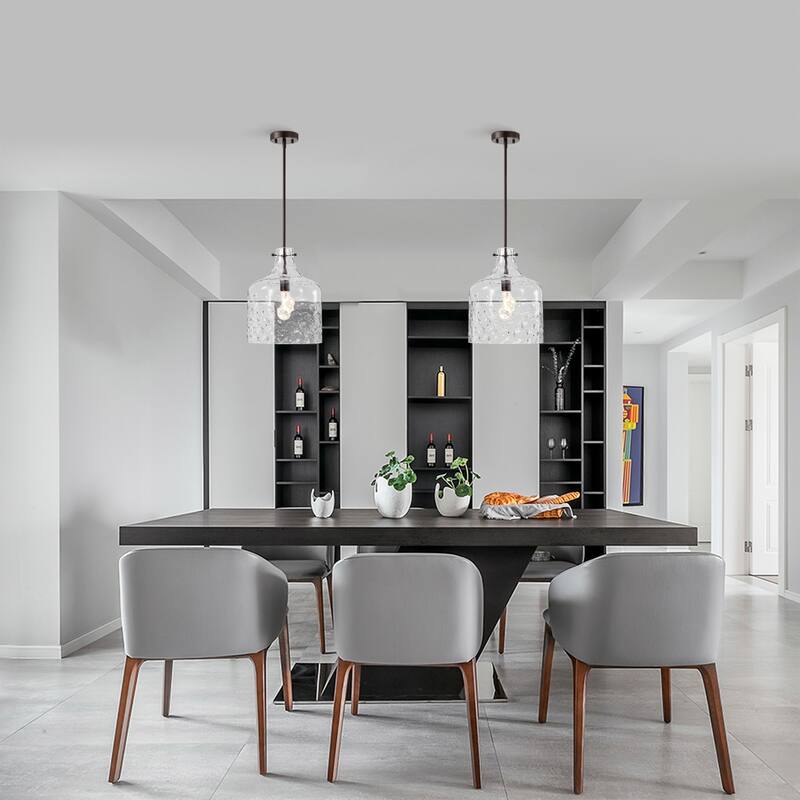 Daelan Oil Rubbed Bronze Clear Dimpled Glass Single Light Pendant Light - 12in