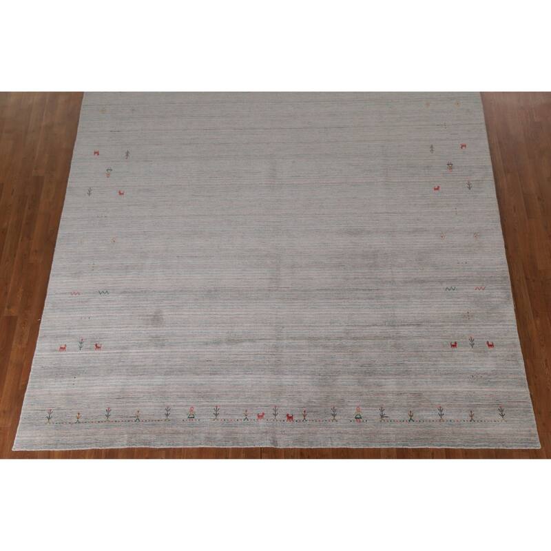 Striped Beige Gabbeh Oriental Area Rug Hand-Knotted Wool Carpet - 9'0"x 11'9"