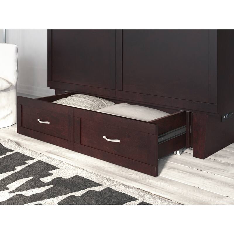 Murphy Bed Chest with Mattress & Charger - Space Saving Furniture, Espresso Finish, Queen Size