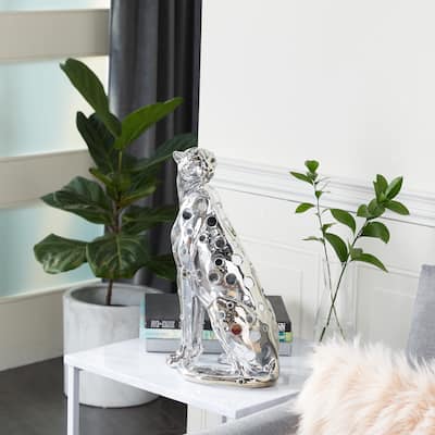 Polystone Glam Sculpture Leopard 16 x 7 x 9 - 7 x 9 x 16