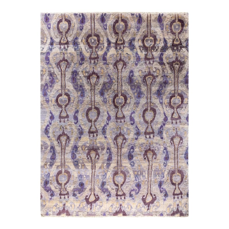 Ikat One-of-a-Kind Handmade Area Rug, Purple - 9' 0" x 12' 3"