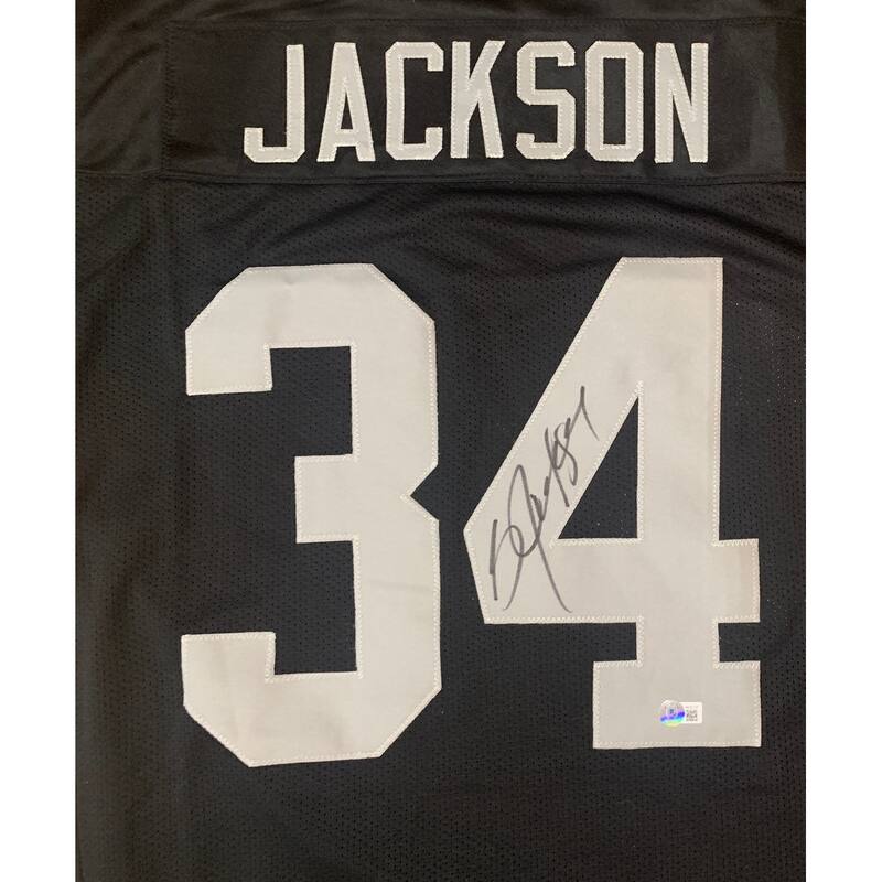 Bo Jackson Autographed Los Angeles Signed Black Football Jersey Beckett COA - 8'6" x 11'6"