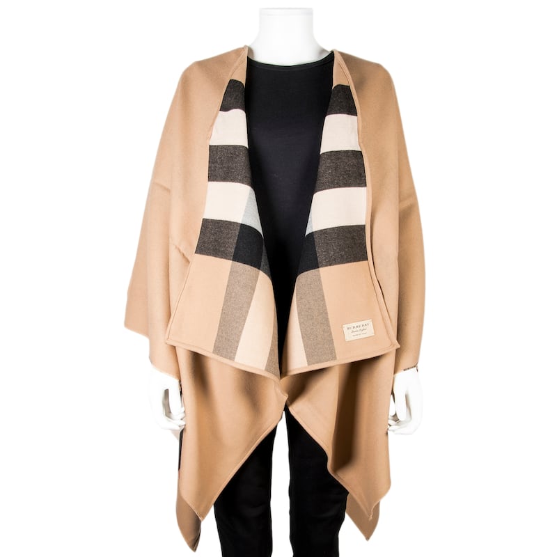 Burberry Reversible Check Merino Wool Cape - Beige