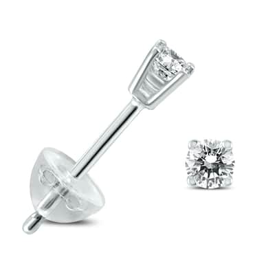 Marquee .04CTW Round Diamond Solitaire Stud Earrings In 14k White Gold with Silicon Backs