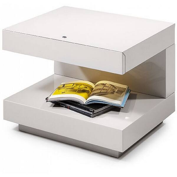 Shop Contemporary Squared C Shaped Wooden Nightstand With Led Light White On Sale Overstock 31812797