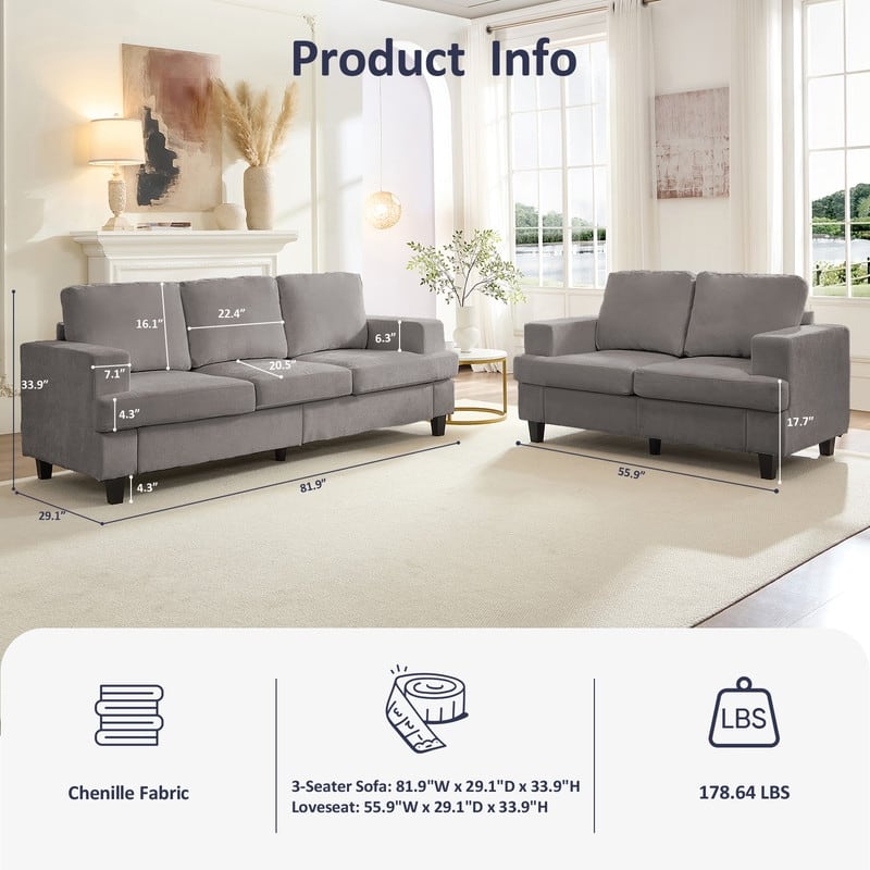 Mixoy Chenille 3 Piece Living Room Sofa Set,3-Seat Sofa/Loveseat/Armchair Sofa Sets,Modular Sectional Couch Furniture Sets