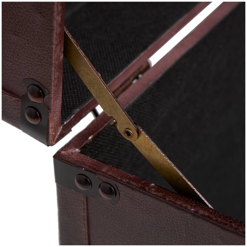 Brown Wood Nesting Upholstered Decorative Trunk with Vintage Accents and Studs (Set of 3)