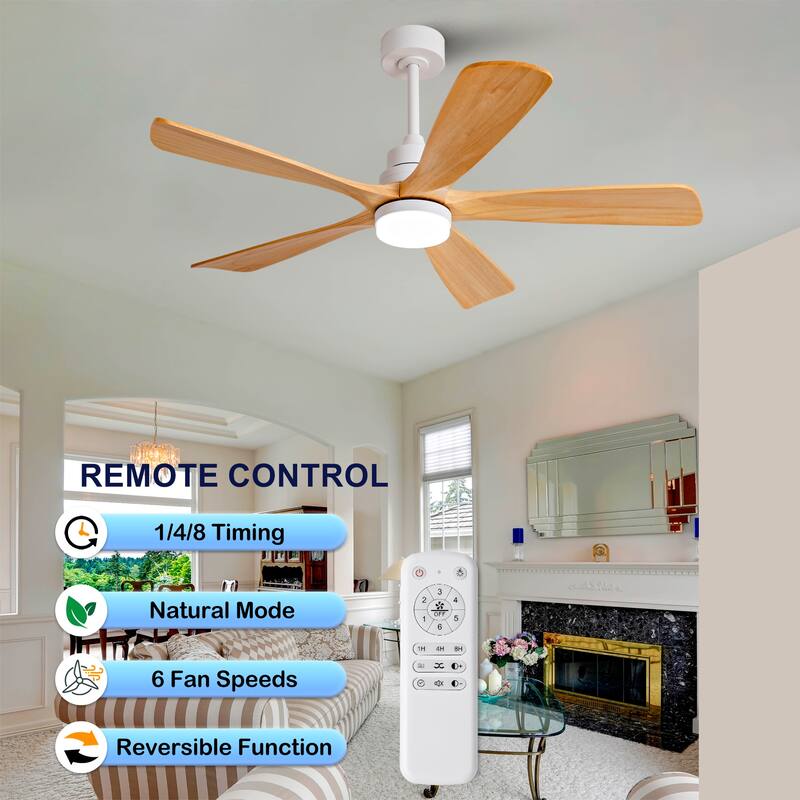 52" Ceiling Fans With Lights and Remote Control, Dimmable LED, 5 Solid Wood Blades,for Bedroom, Living Room - 52 Inches