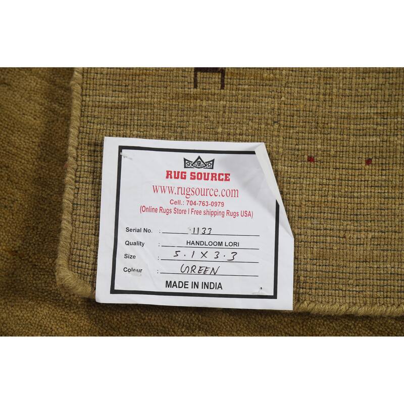 Green Tribal Gabbeh Indian Rug Hand-Knotted Wool Carpet - 3'3" x 5'1"
